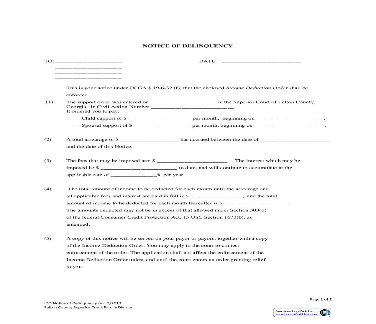 Notice Of Delinquency | Pdf Fpdf Doc Docx | Georgia