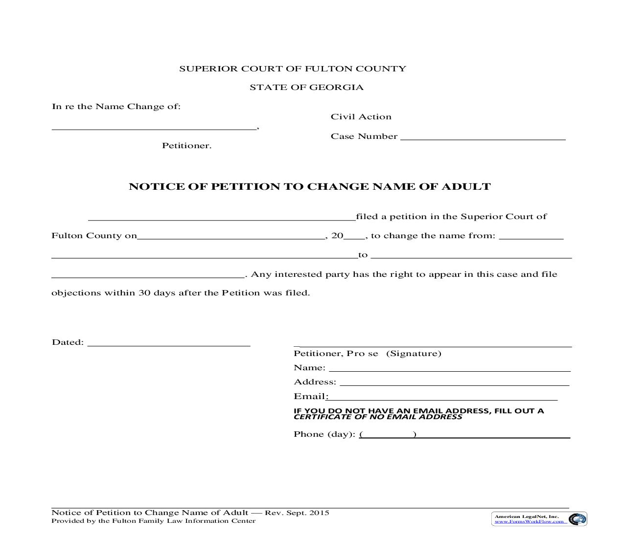 Notice Of Petition To Change Name Of Adult | Pdf Fpdf Doc Docx | Georgia