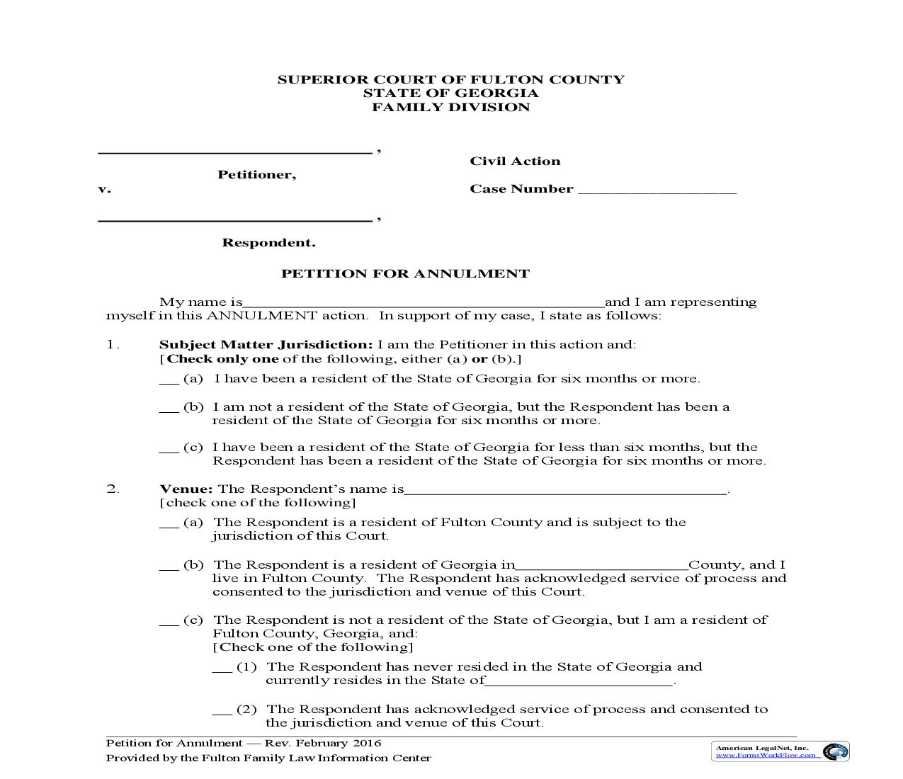 Petition For Annulment | Pdf Fpdf Doc Docx | Georgia
