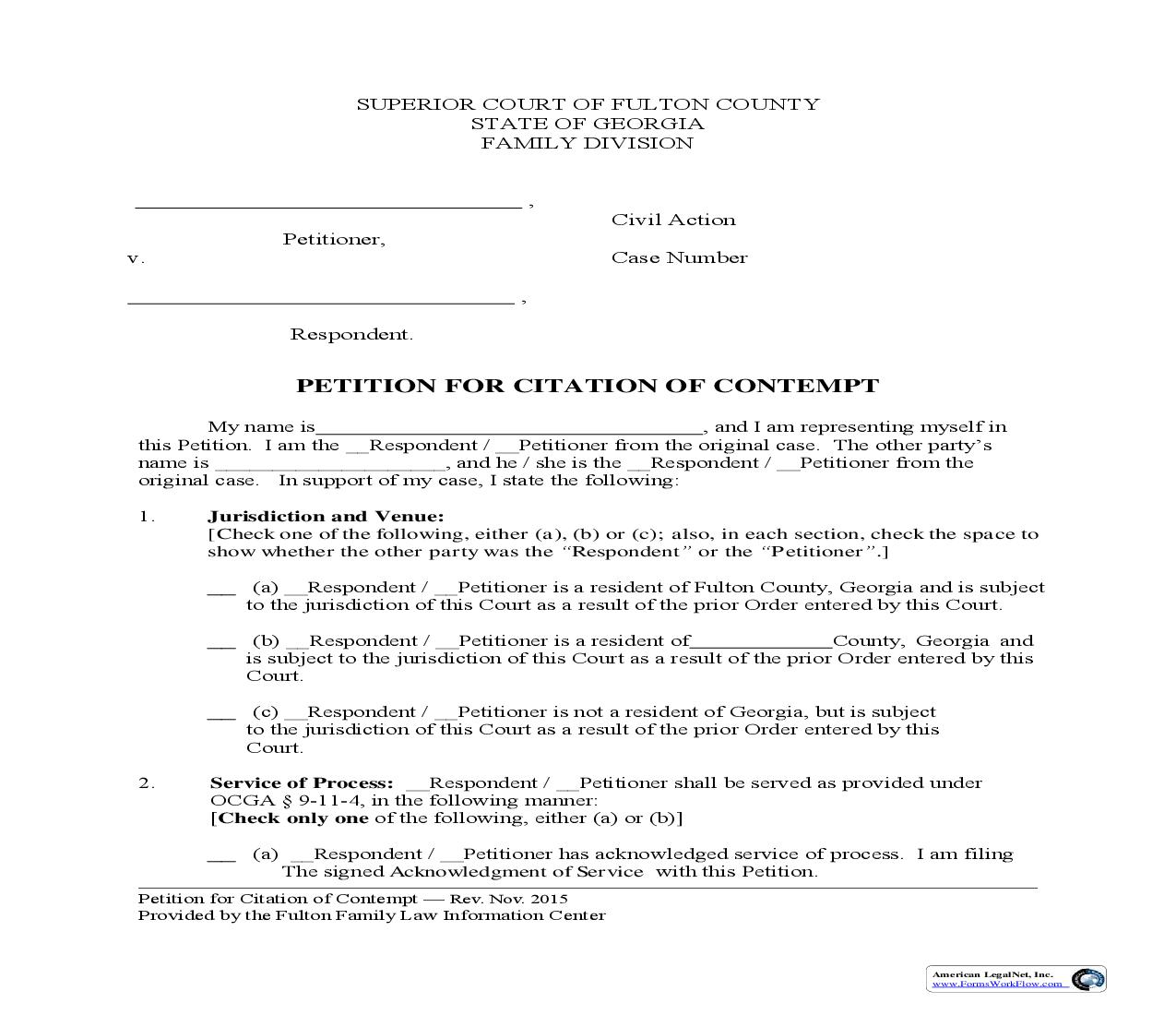 Petition For Citation Of Contempt | Pdf Fpdf Doc Docx | Georgia
