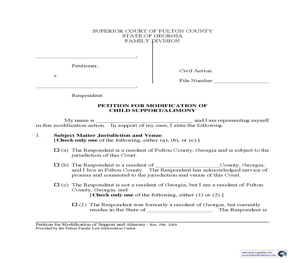 Petition For Modification Of Child Support | Pdf Fpdf Doc Docx | Georgia