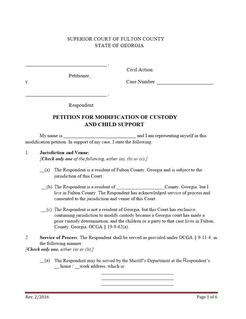 Petition For Modification Of Custody And Child Support | Pdf Fpdf Docx | Georgia