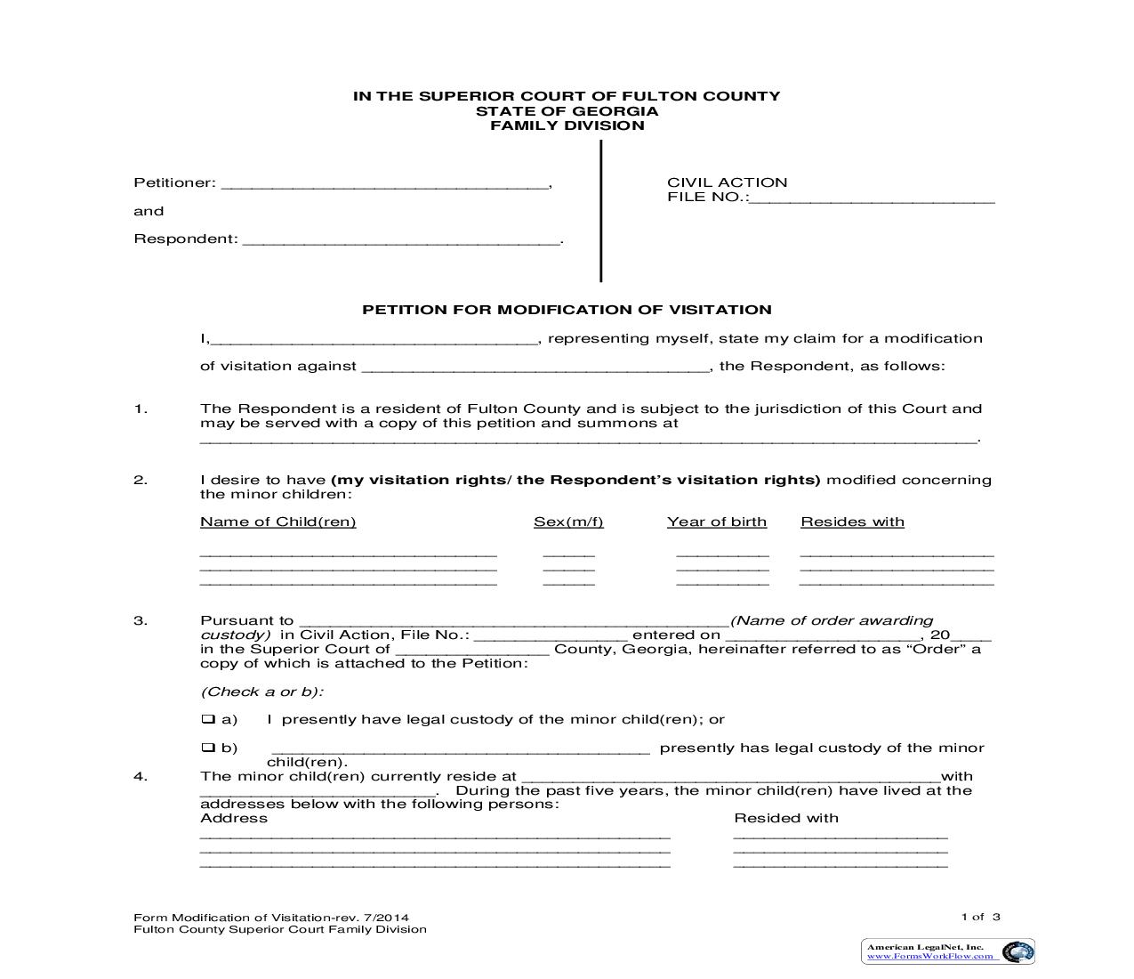 Petition For Modification Of Visitation | Pdf Fpdf Doc Docx | Georgia