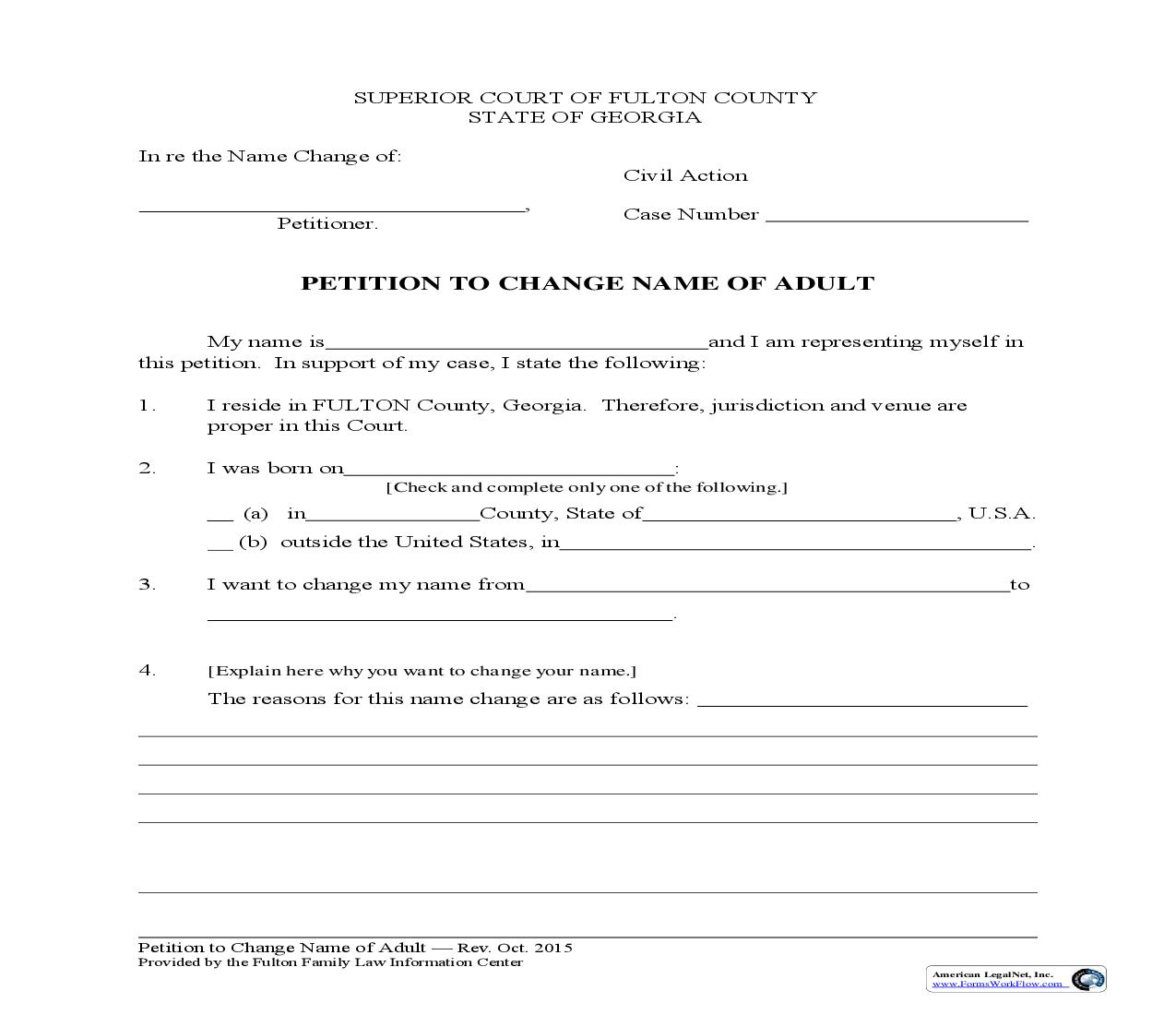 Petition To Change Name Of An Adult | Pdf Fpdf Doc Docx | Georgia