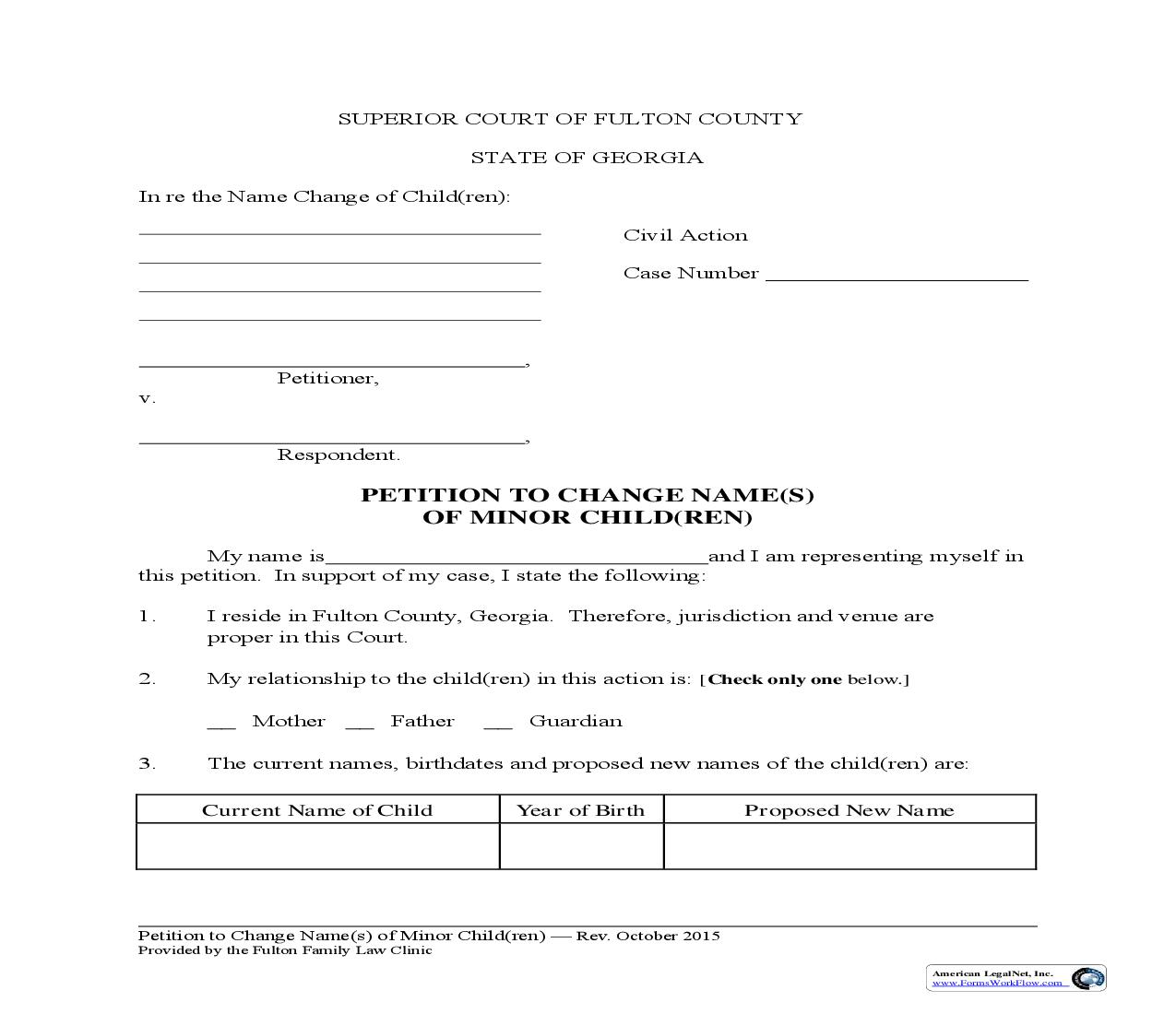 Petition To Change Name Of Minor Child | Pdf Fpdf Doc Docx | Georgia