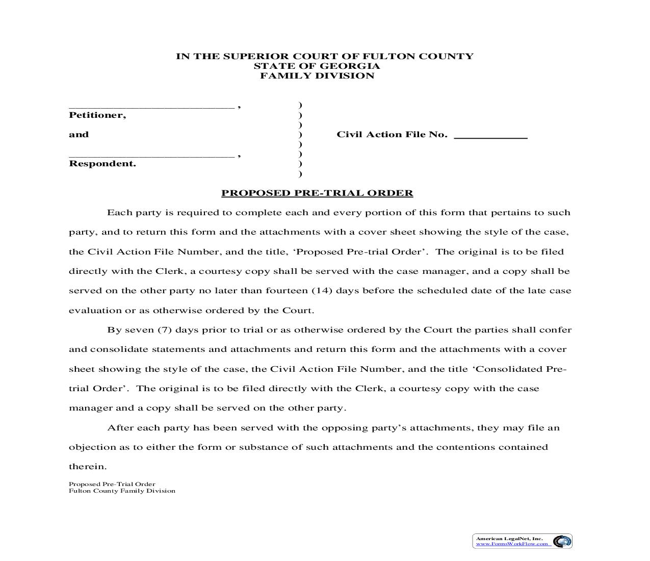 Proposed Pre-Trial Order | Pdf Fpdf Doc Docx | Georgia