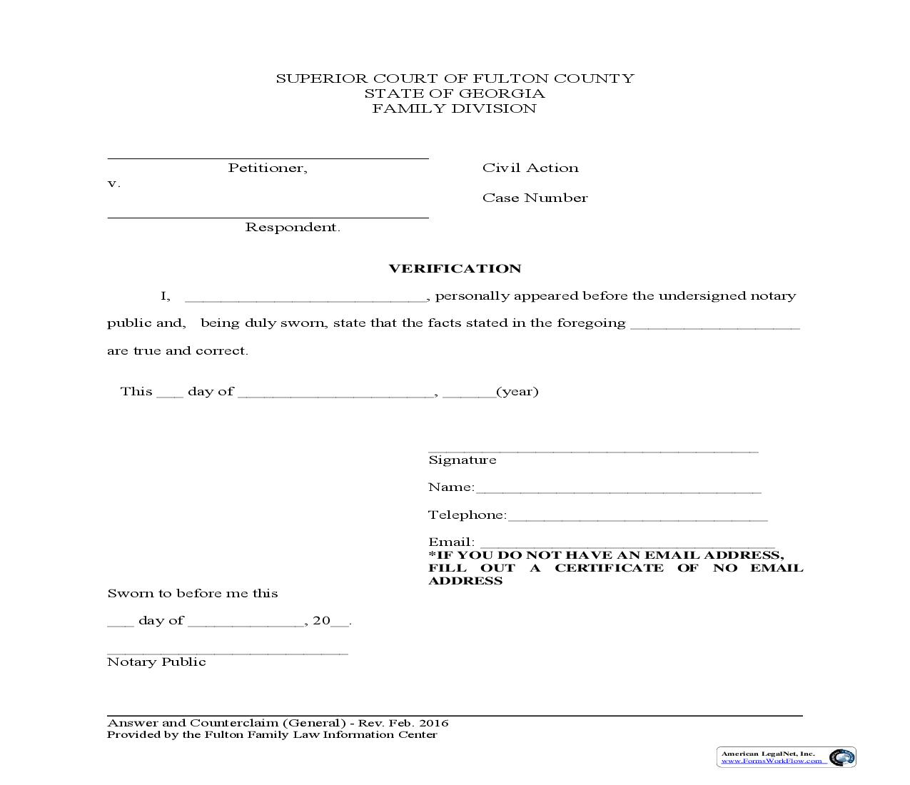 Verification (For Answer And Counterclaim) | Pdf Fpdf Doc Docx | Georgia