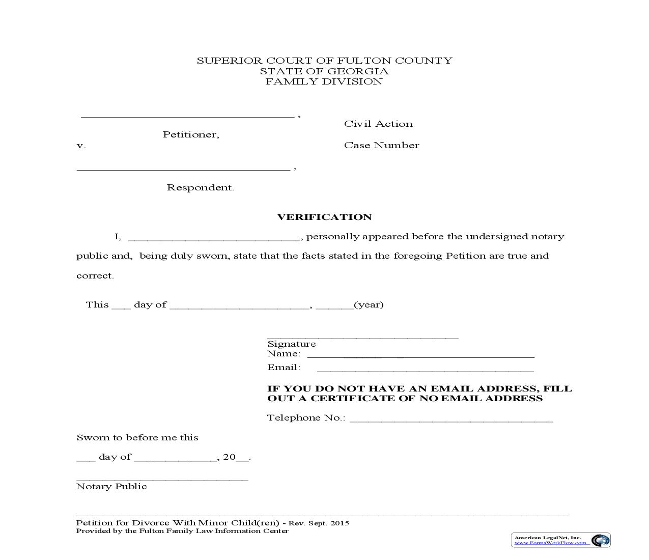 Verification (For Petition For Divorce With Children) | Pdf Fpdf Doc Docx | Georgia