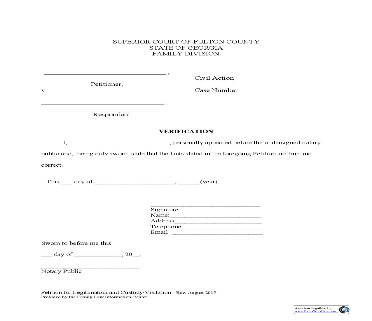 Verification (For Petition For Legitimation) | Pdf Fpdf Doc Docx | Georgia