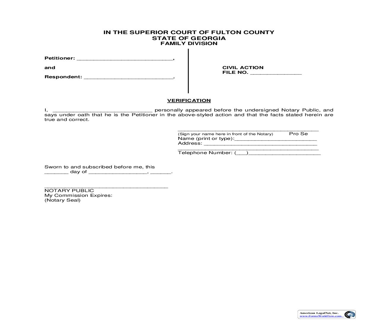 Verification (For Petition For Modification Of Visitation) | Pdf Fpdf Doc Docx | Georgia