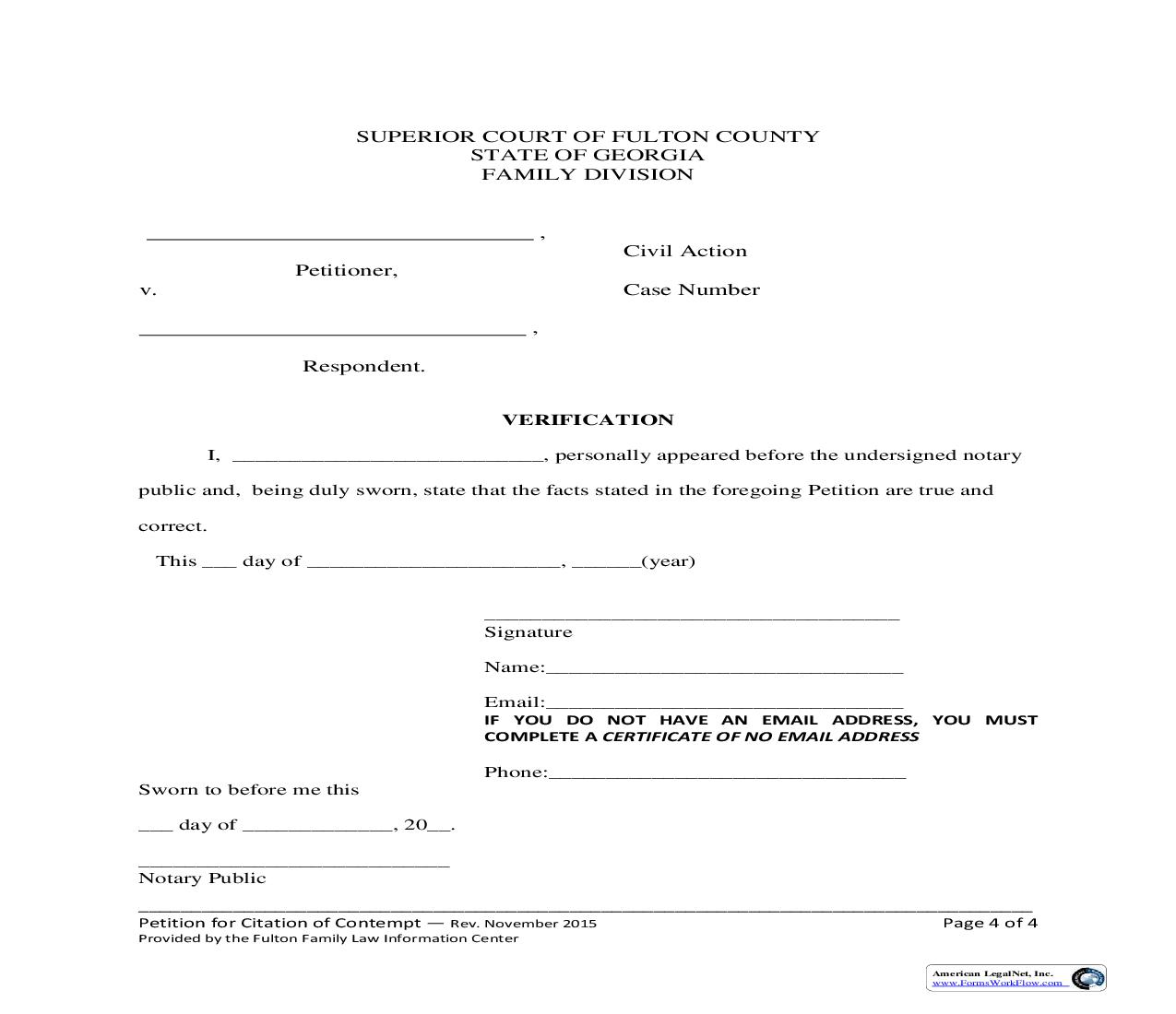 Verification (Petitioners Contempt Verification) | Pdf Fpdf Doc Docx | Georgia