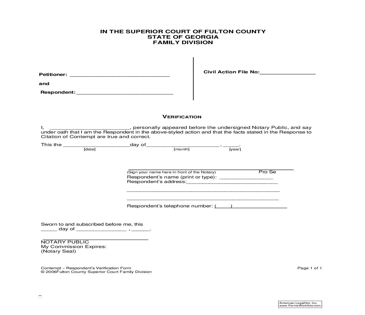 Verification (Respondents Contempt Verification) | Pdf Fpdf Doc Docx | Georgia