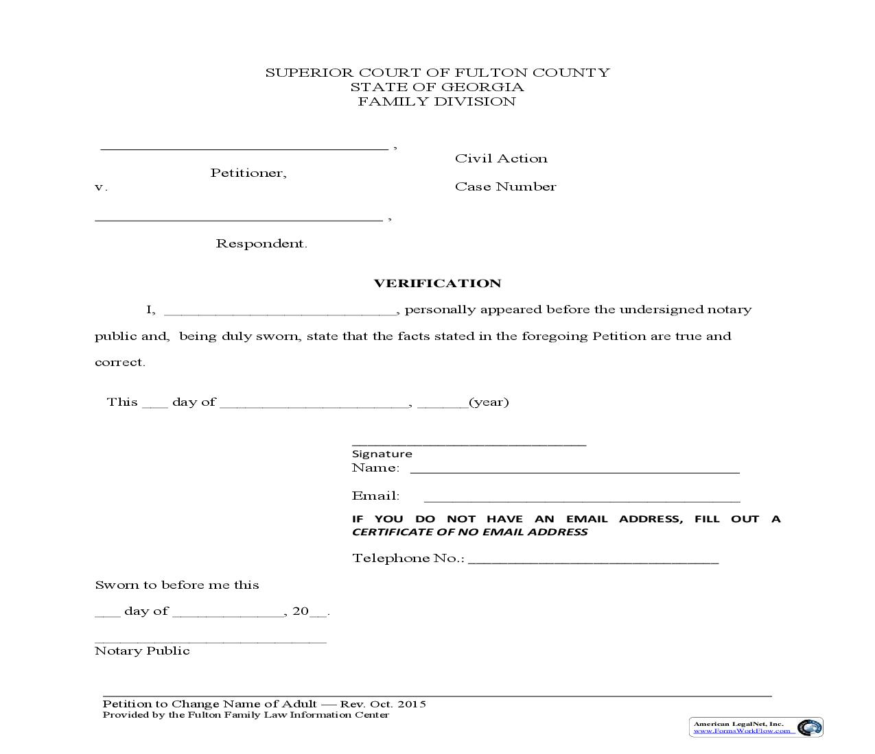 Verification For Adult Name Change | Pdf Fpdf Doc Docx | Georgia