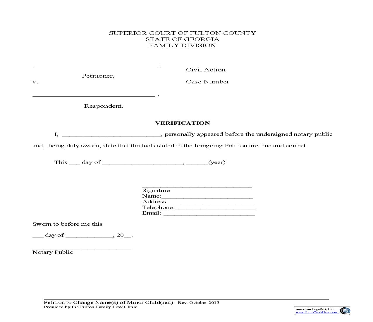 Verification For Name Change Of Minor Child | Pdf Fpdf Doc Docx | Georgia