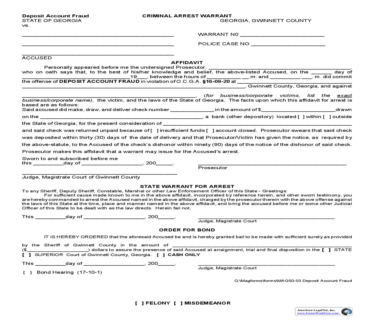 Criminal Arrest Warrant {MAG 50-03} | Pdf Fpdf Doc Docx | Georgia