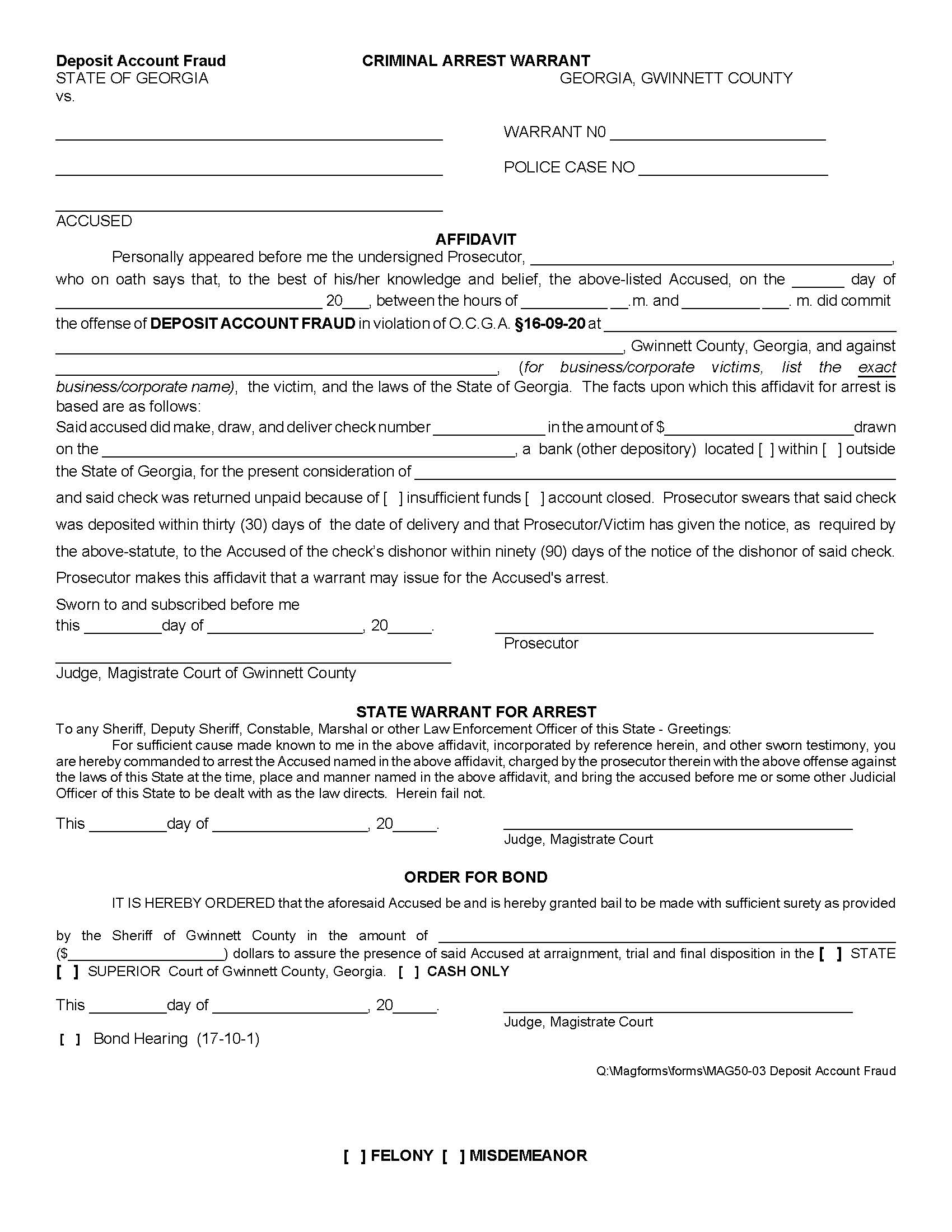 Criminal Arrest Warrant {MAG 50-03} | Pdf Fpdf Doc Docx | Georgia