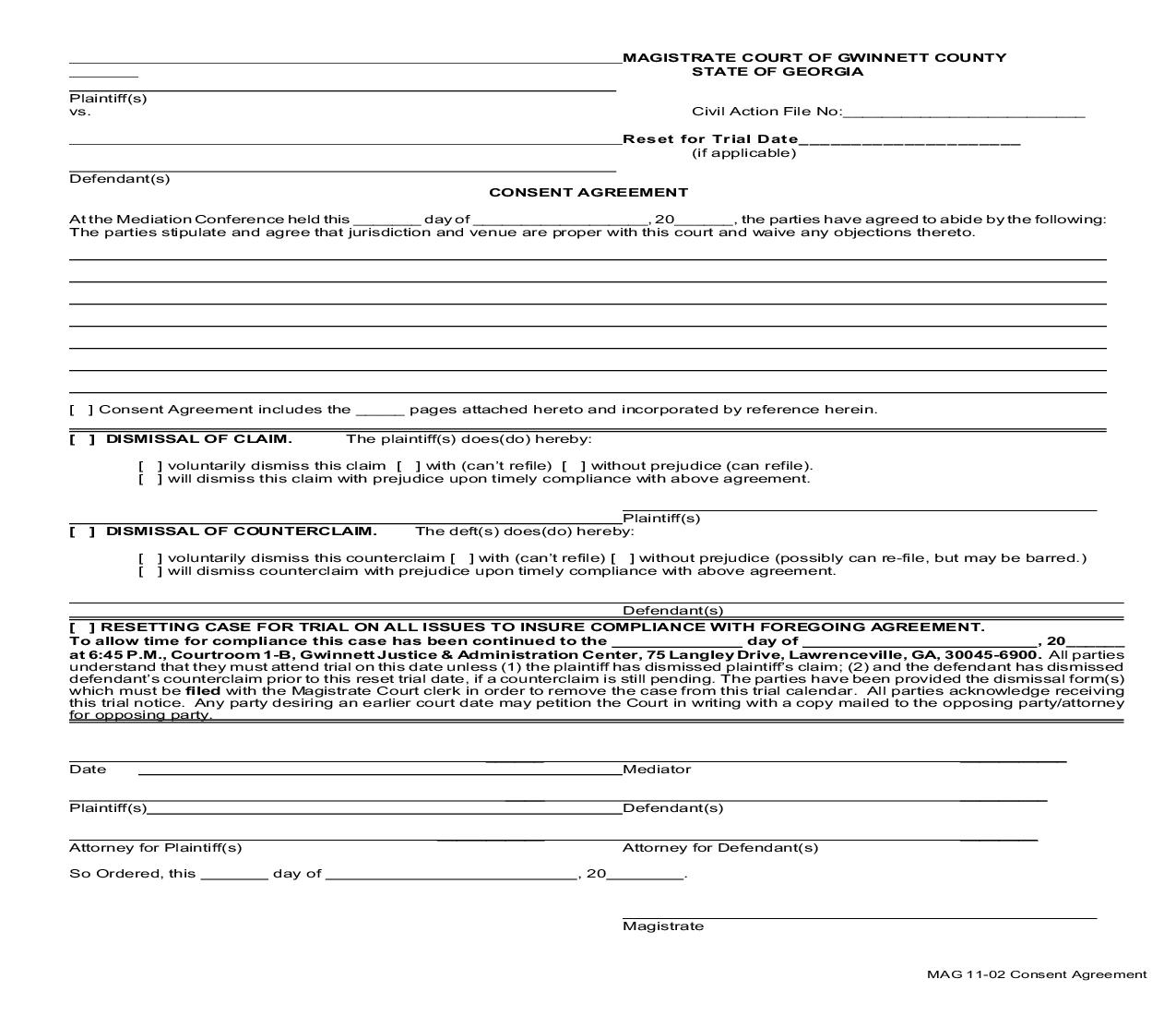 Consent Agreement {MAG 11-02} | Pdf Fpdf Doc Docx | Georgia