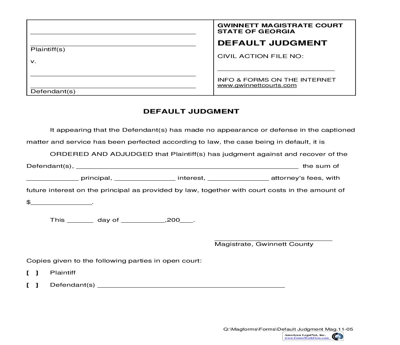 Default Judgment {MAG 11-05} | Pdf Fpdf Doc Docx | Georgia