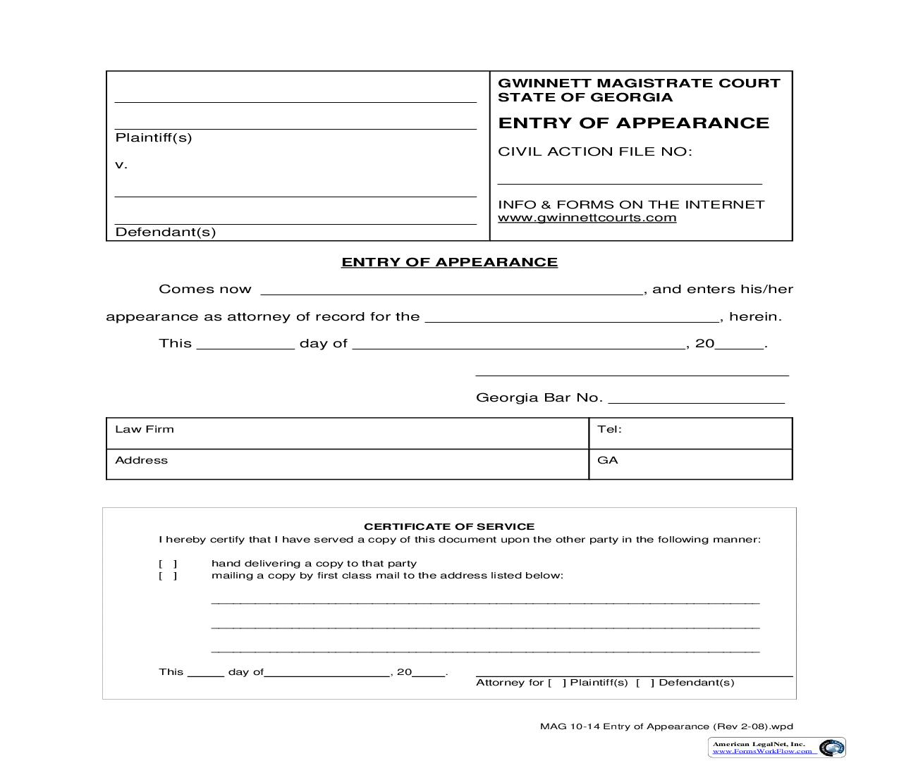 Entry Of Appearance {MAG 10-14} | Pdf Fpdf Doc Docx | Georgia