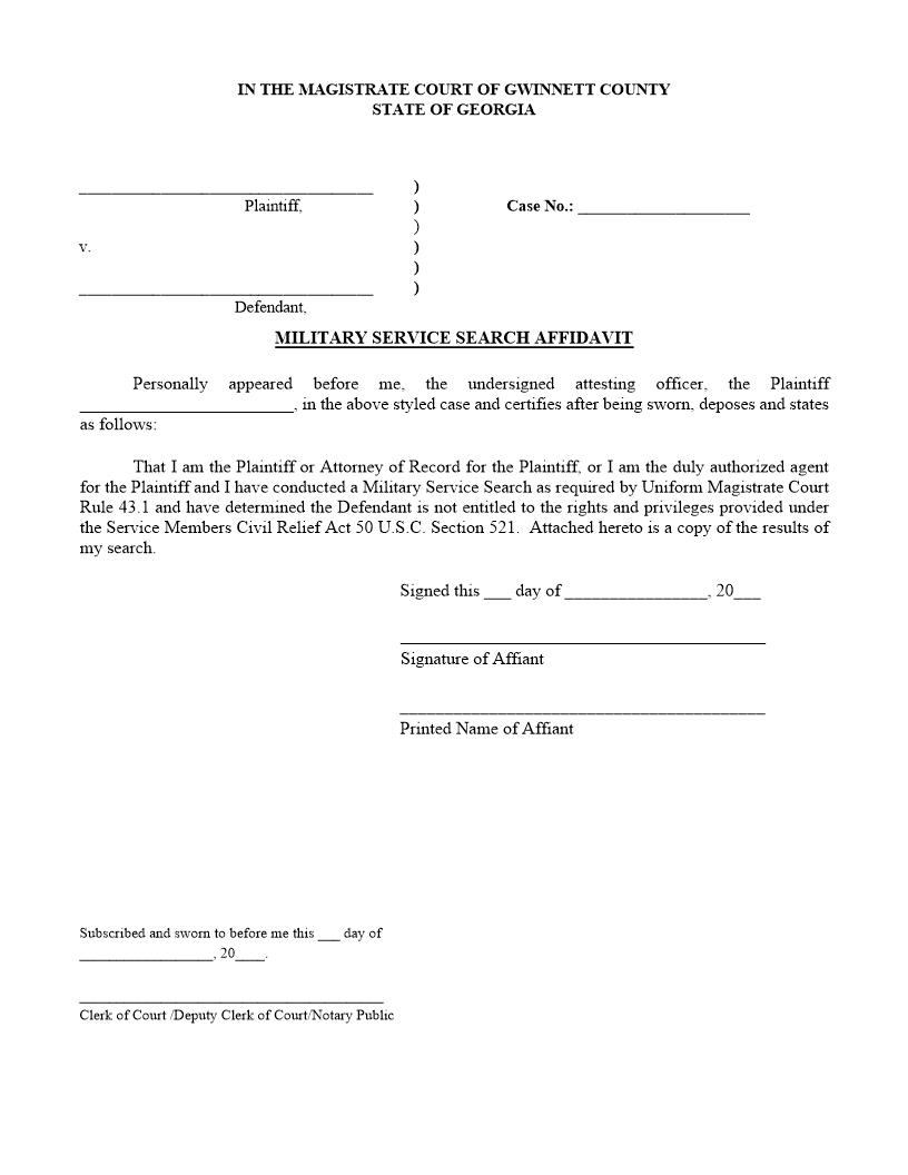 Military Service Search Affidavit | Pdf Fpdf Docx | Georgia