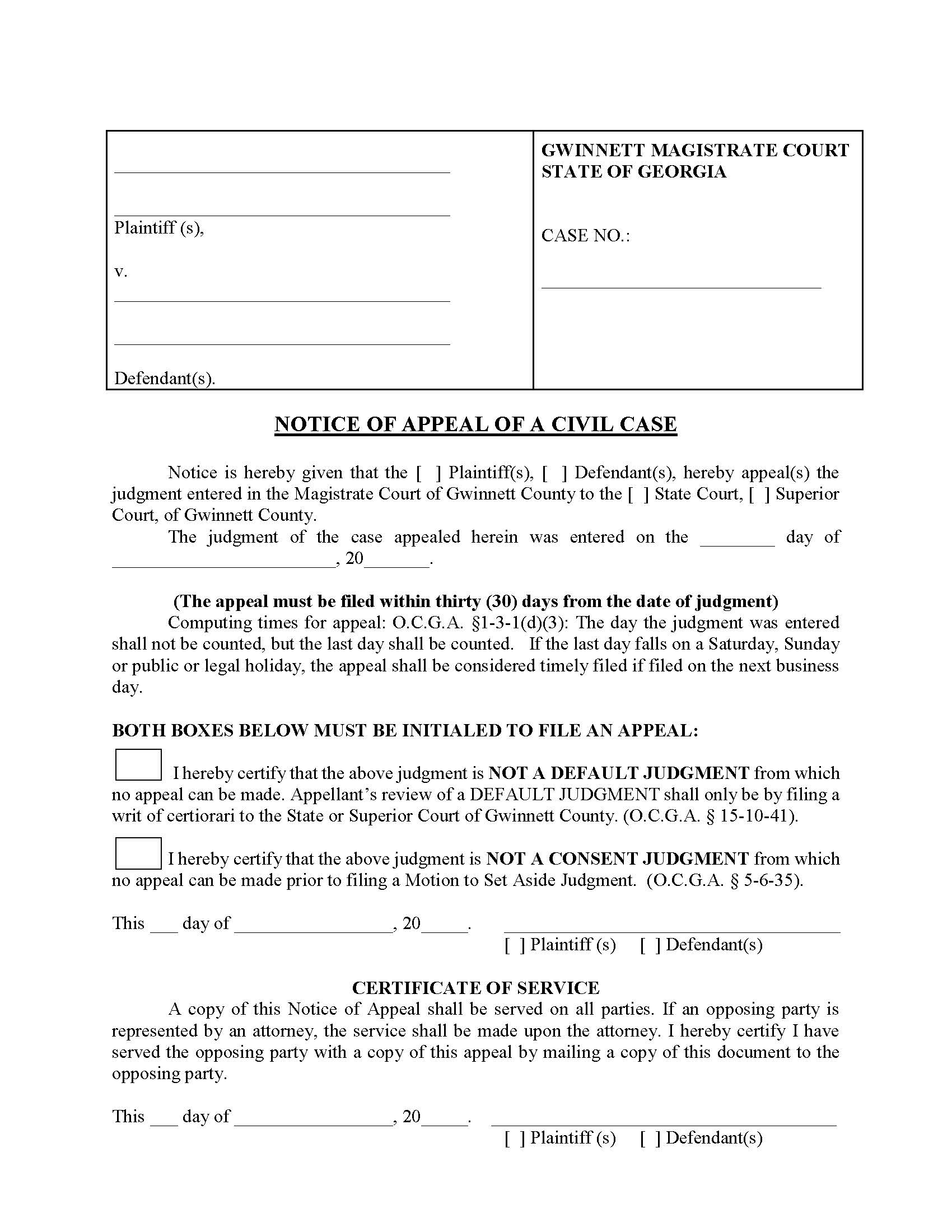 Notice Of Appeal Of A Civil Case | Pdf Fpdf Doc Docx | Georgia