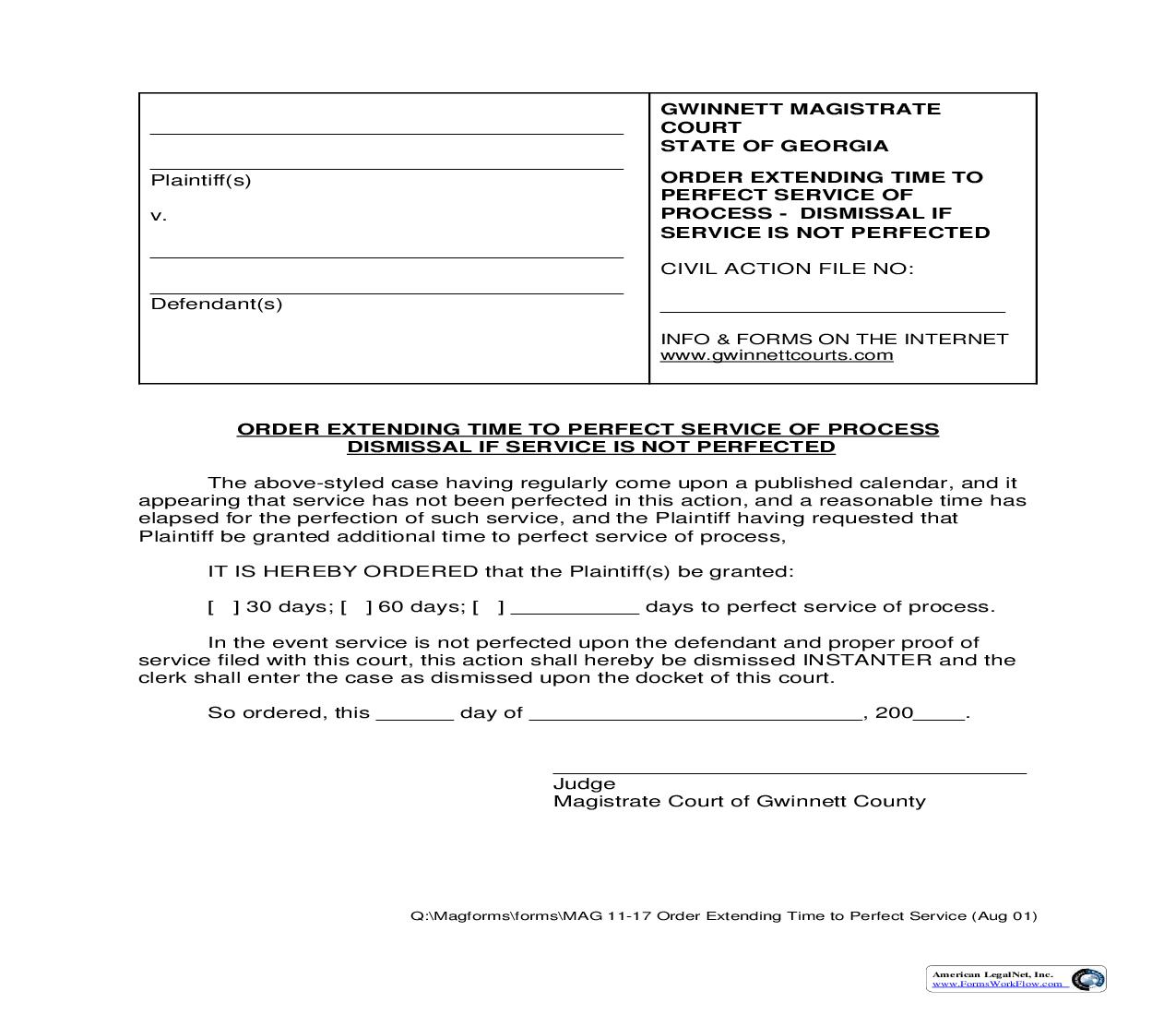 Order Extending Time To Perfect Service Of Process {MAG 11-17} | Pdf Fpdf Doc Docx | Georgia