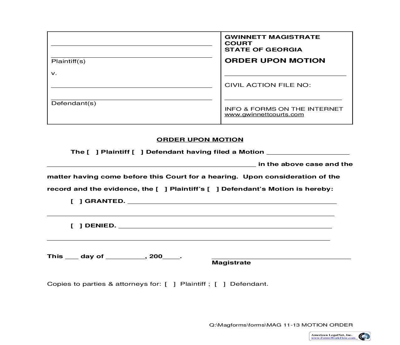 Order Upon Motion {MAG 11-13} | Pdf Fpdf Doc Docx | Georgia