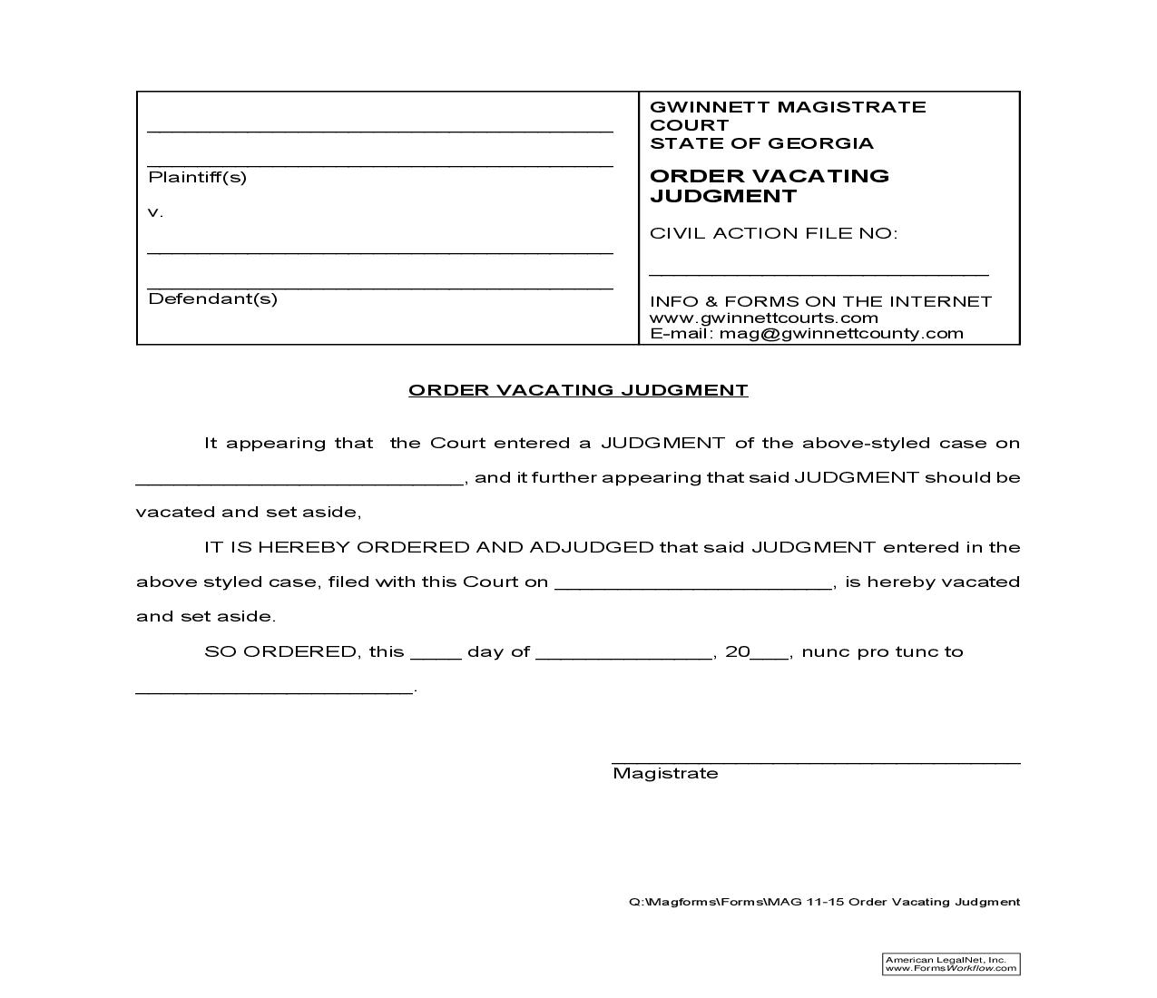 Order Vacating Judgment {MAG 11-15} | Pdf Fpdf Doc Docx | Georgia