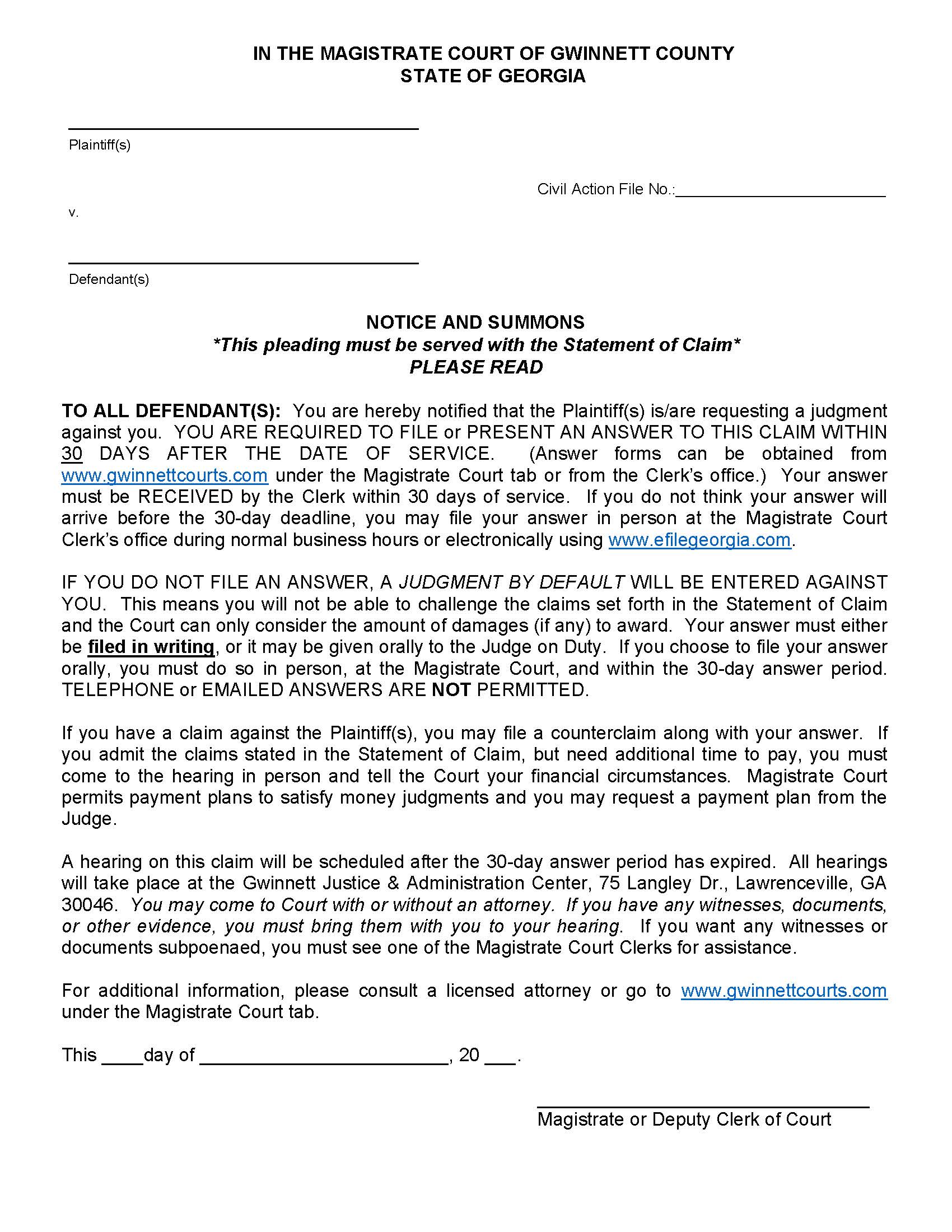 Summons {MAG 10-17} | Pdf Fpdf Doc Docx | Georgia