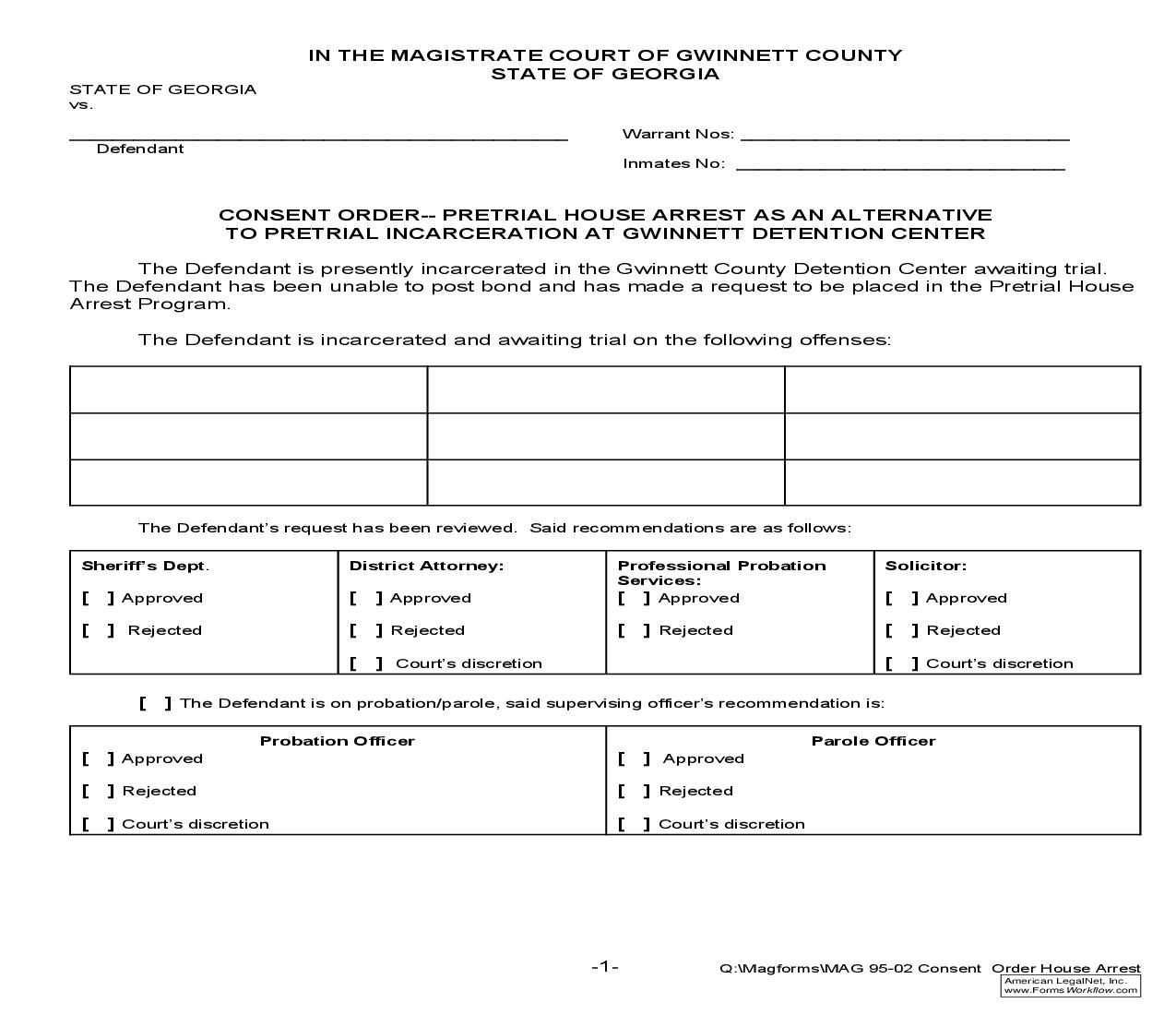 Consent Order - Pretrial House Arrest {MAG 95-02} | Pdf Fpdf Doc Docx | Georgia