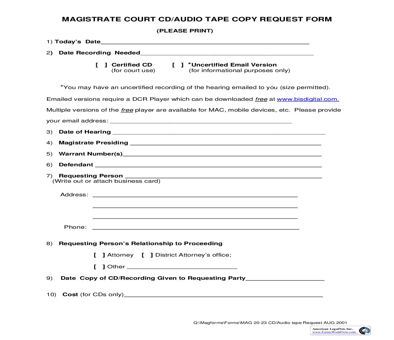 Magistrate Court CD-Audio Tape Copy Request Form {MAG 20-23} | Pdf Fpdf Doc Docx | Georgia