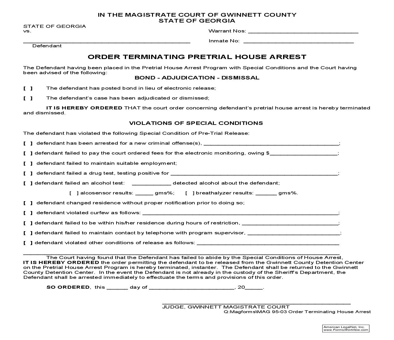 Order Terminating Pretrial House Arrest {MAG 95-03} | Pdf Fpdf Doc Docx | Georgia