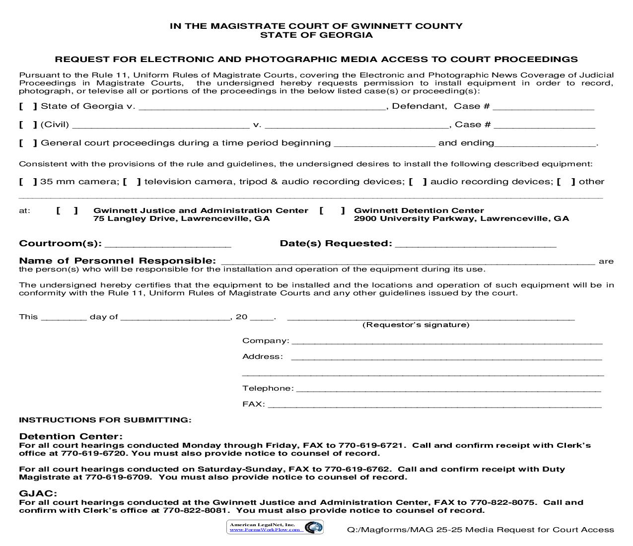 Request For Electronic And Photographic Media Access To Court Proceedings {MAG 25-25} | Pdf Fpdf Doc Docx | Georgia