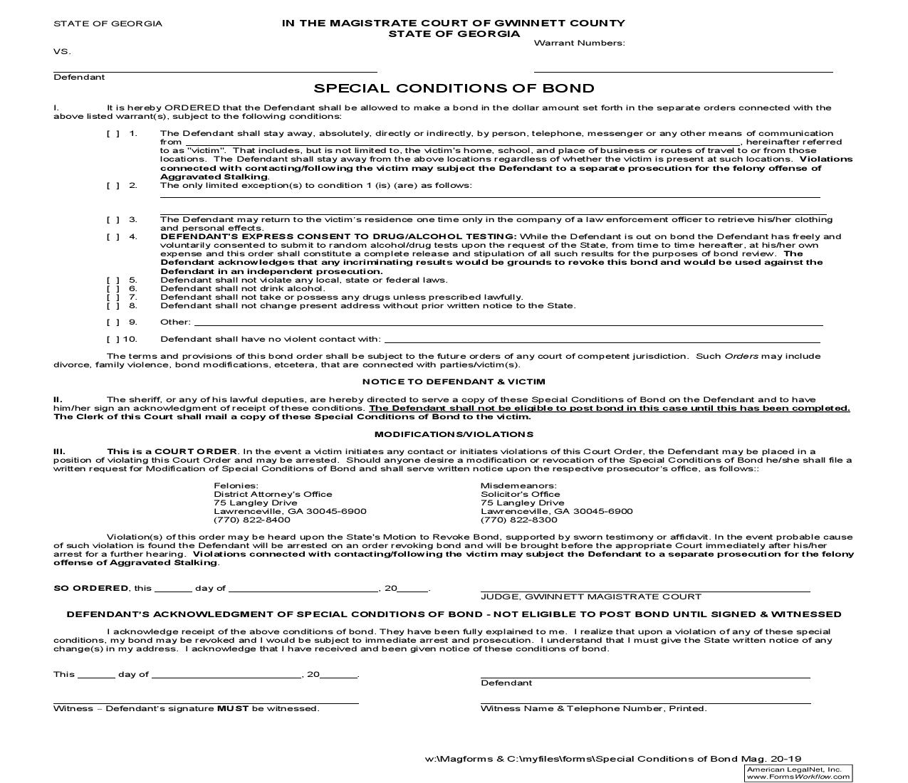 Special Conditions Of Bond {MAG 20-19} | Pdf Fpdf Doc Docx | Georgia