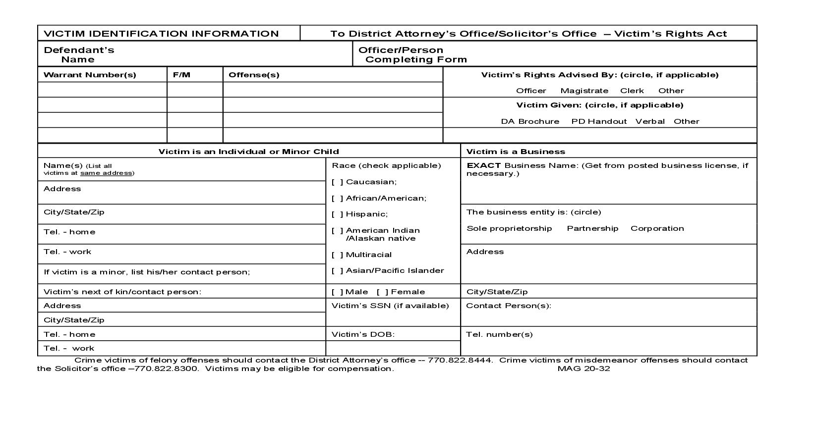 Victim Identification Information {MAG 20-32} | Pdf Fpdf Doc Docx | Georgia