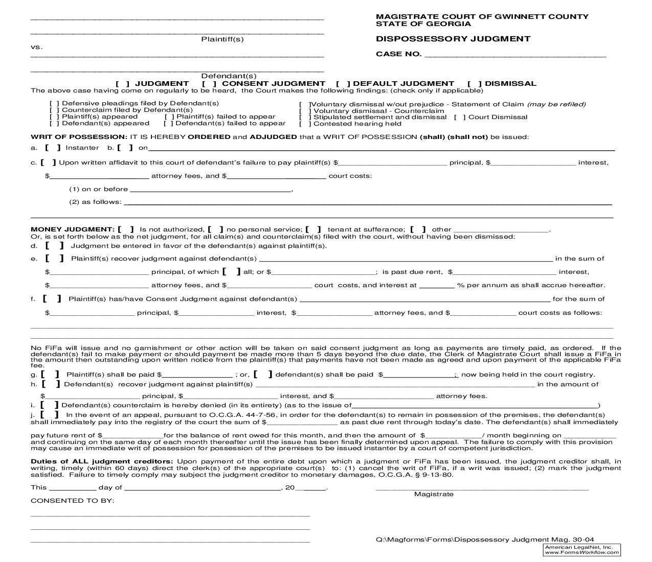 Dispossessory Judgment {MAG 30-04} | Pdf Fpdf Doc Docx | Georgia