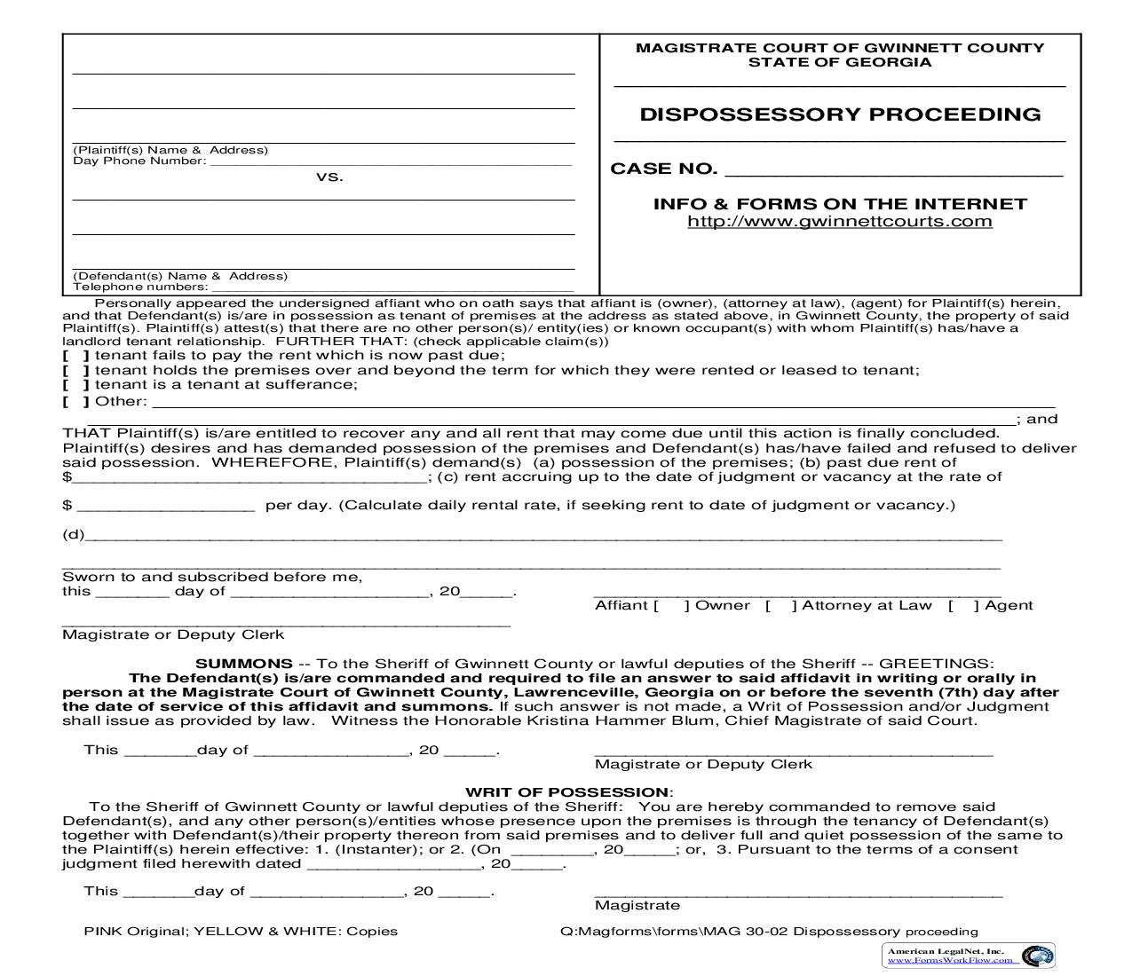 Dispossessory Proceeding {MAG 30-02} | Pdf Fpdf Doc Docx | Georgia