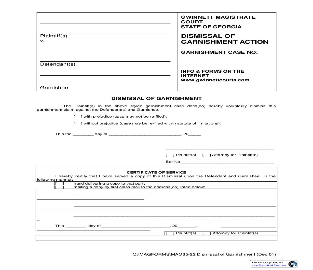 Dismissal Of Garnishment {MAG 35-22} | Pdf Fpdf Doc Docx | Georgia