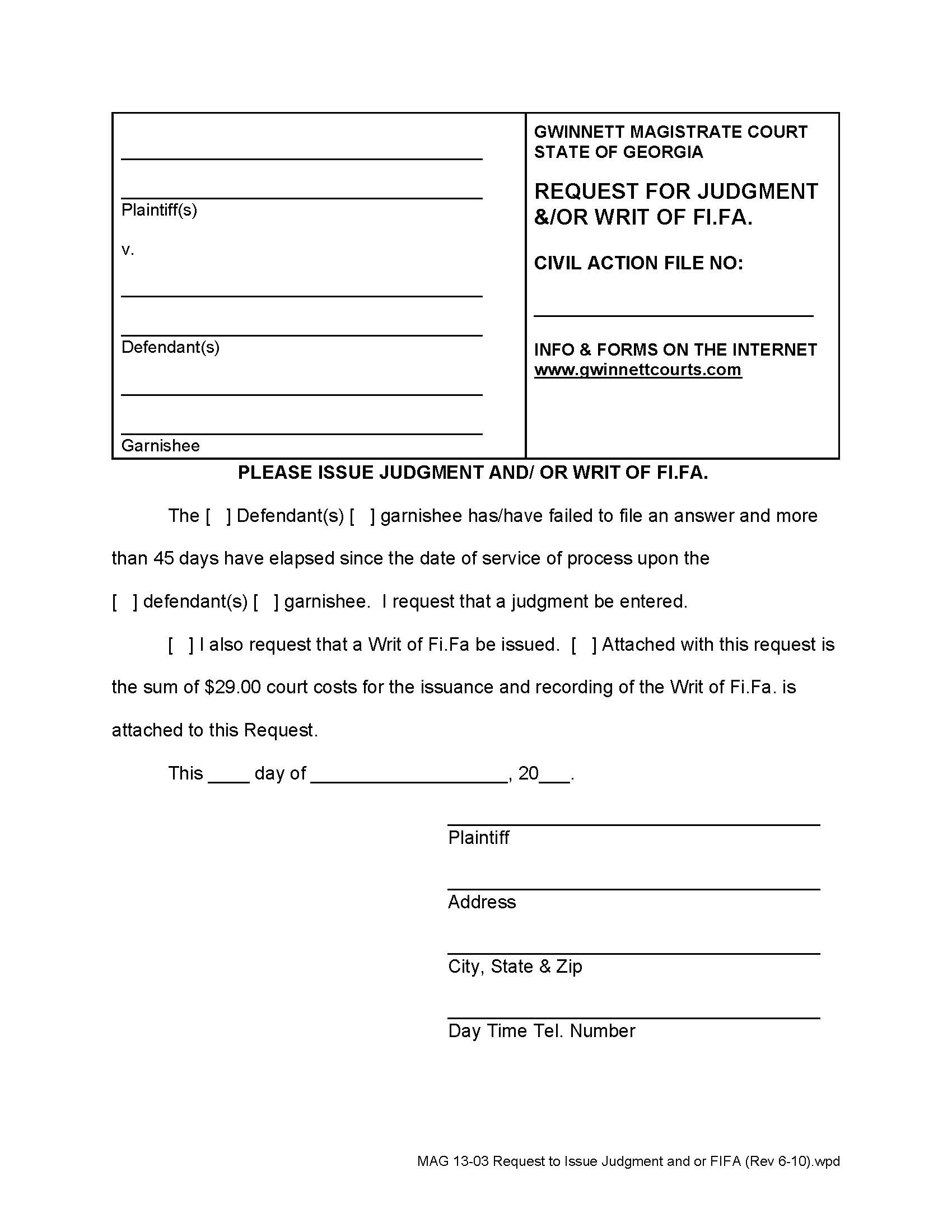 Request For Judgment And Or Writ Of FIFA | Pdf Fpdf Doc Docx | Georgia