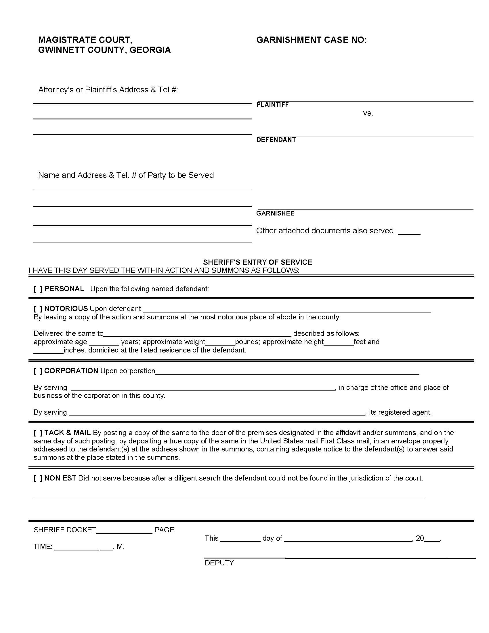 Sheriffs Entry Of Service | Pdf Fpdf Doc Docx | Georgia