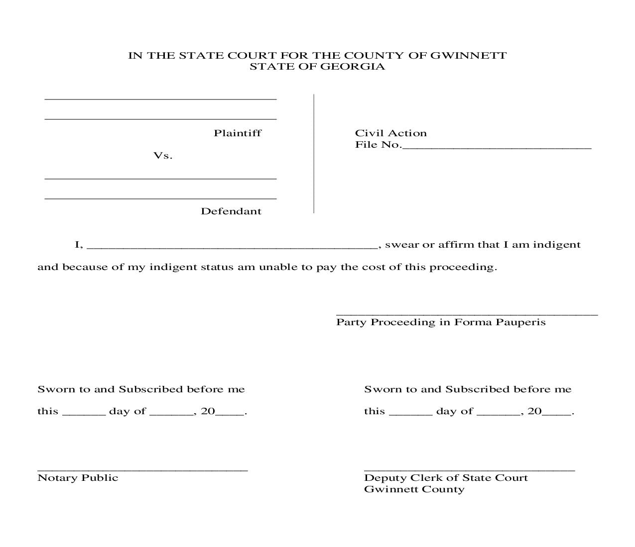 Affidavit Of Indigence | Pdf Fpdf Doc Docx | Georgia