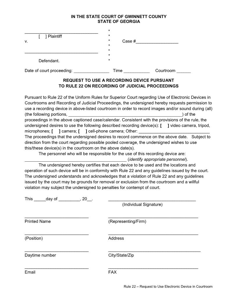 Request To Use A Recording Device | Pdf Fpdf Docx | Georgia