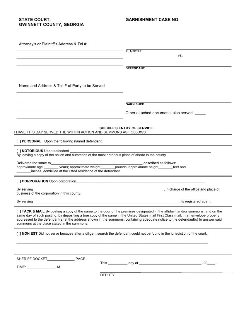 Sheriffs Entry Of Service | Pdf Fpdf Docx | Georgia