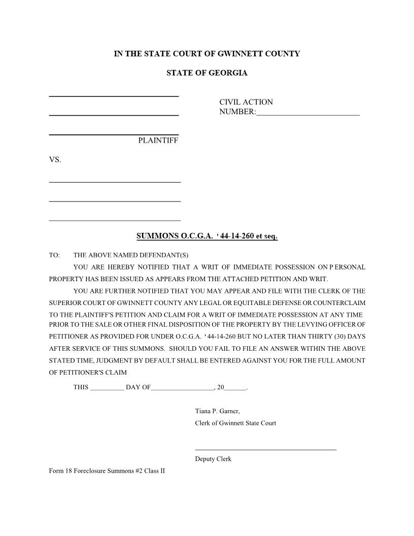 Summons (Class 2) | Pdf Fpdf Docx | Georgia