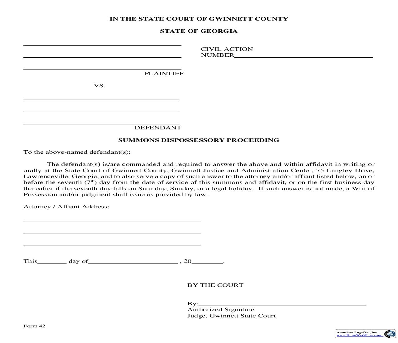 Summons Dispossessory Proceeding | Pdf Fpdf Doc Docx | Georgia
