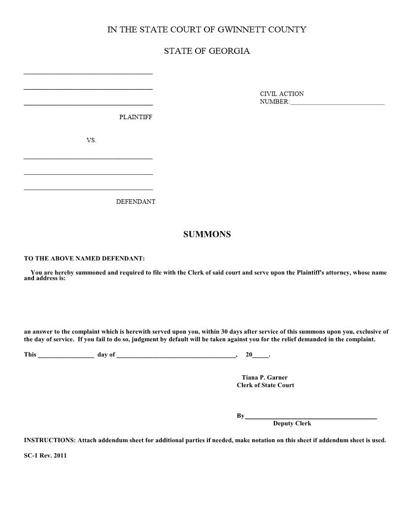 Summons | Pdf Fpdf Doc Docx | Georgia