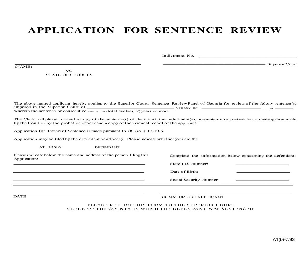 Application For Sentence Review | Pdf Fpdf Doc Docx | Georgia