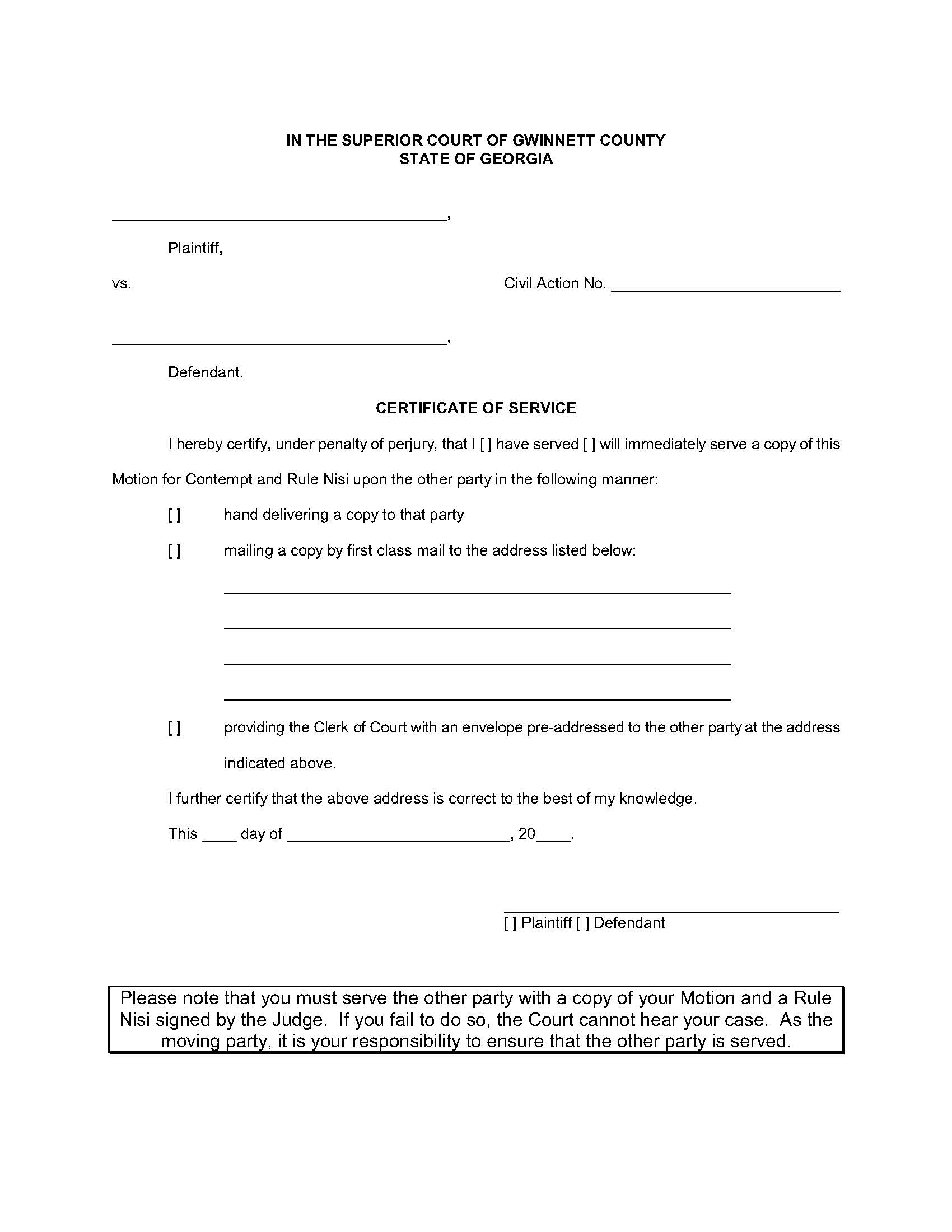 Certificate Of Service | Pdf Fpdf Doc Docx | Georgia