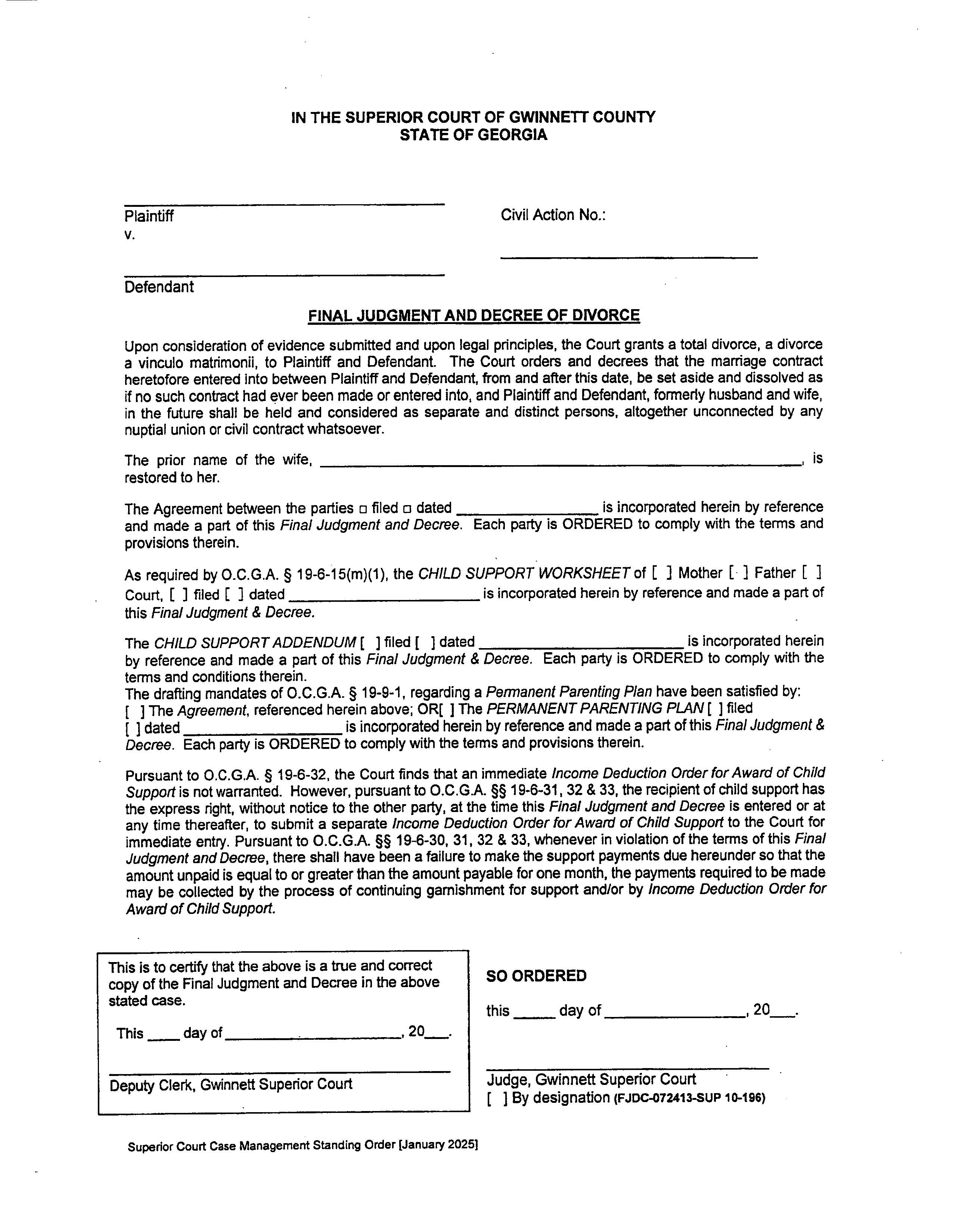 Final Judgment And Decree Of Divorce (With Children) | Pdf Fpdf Docx | Georgia