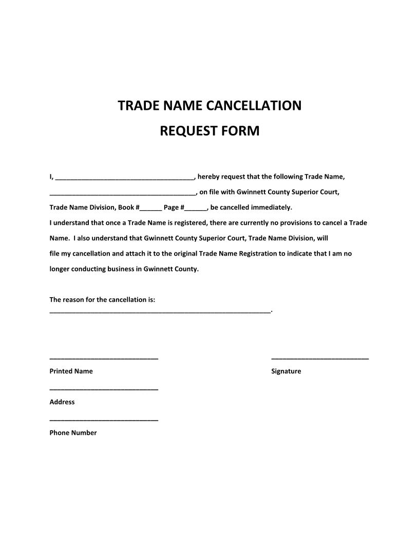 Trade Name Cancellation Request | Pdf Fpdf Docx | Georgia